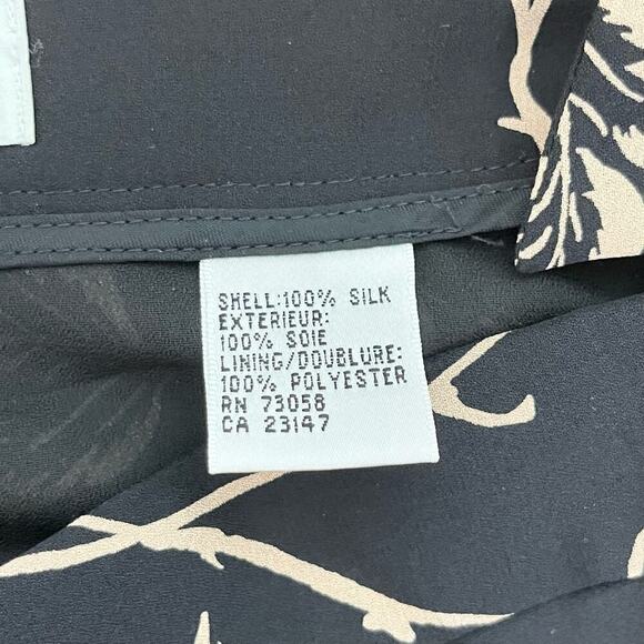 Talbots 100% Silk Floral‎ Print Skirt Side Zip and Tie Black Cream, Size 14P - Picture 8 of 9